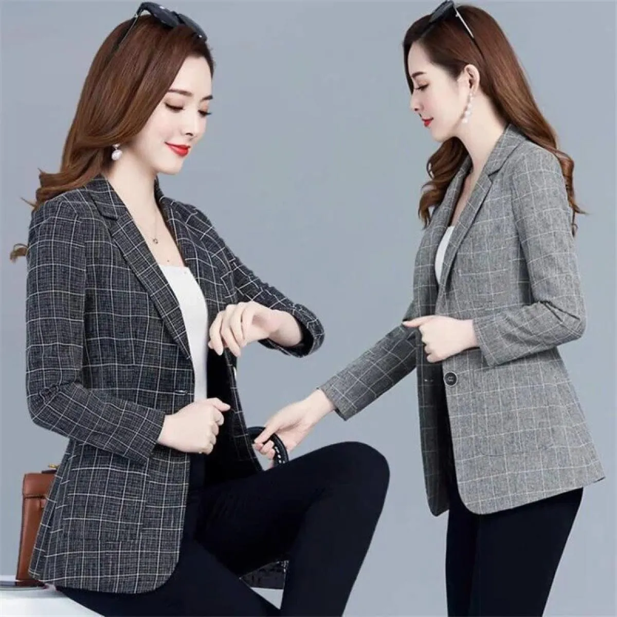 2022 Primavera Autunno Blazer Cappotti Abito da donna Giacca corta Casual Top Capispalla femminile Slim Lattice Blazer Giacca a