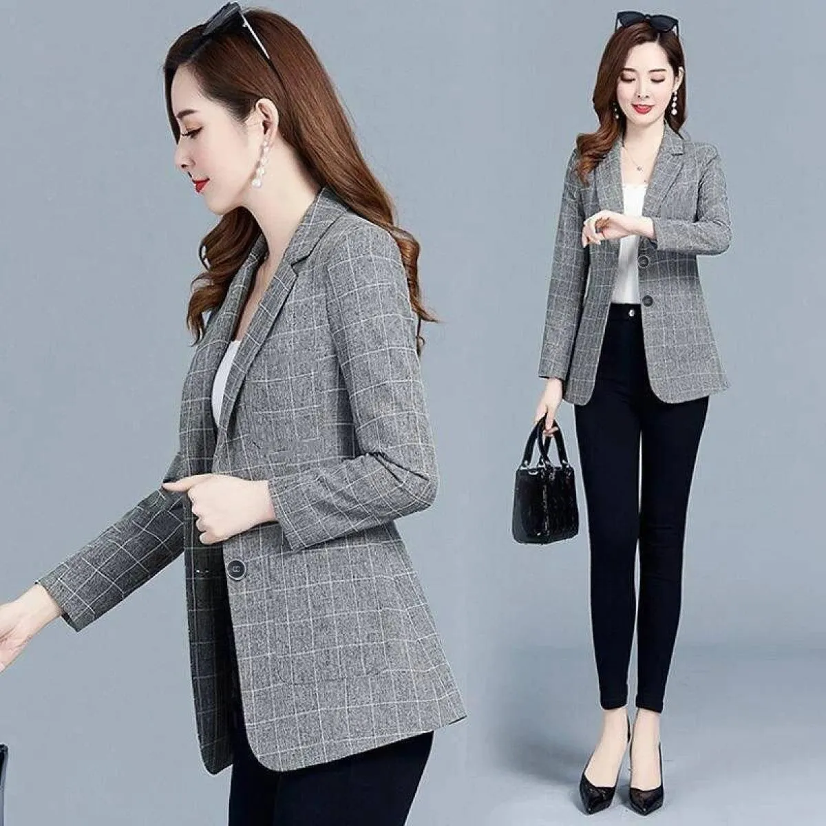2022 Primavera Autunno Blazer Cappotti Abito da donna Giacca corta Casual Top Capispalla femminile Slim Lattice Blazer Giacca a