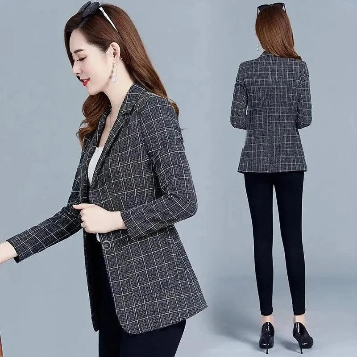 2022 Primavera Autunno Blazer Cappotti Abito da donna Giacca corta Casual Top Capispalla femminile Slim Lattice Blazer Giacca a