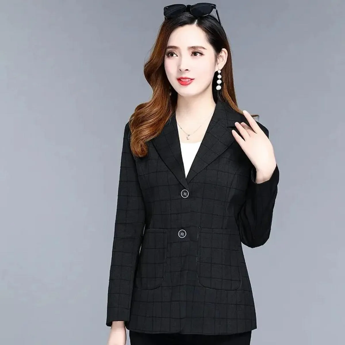 2022 Primavera Autunno Blazer Cappotti Abito da donna Giacca corta Casual Top Capispalla femminile Slim Lattice Blazer Giacca a