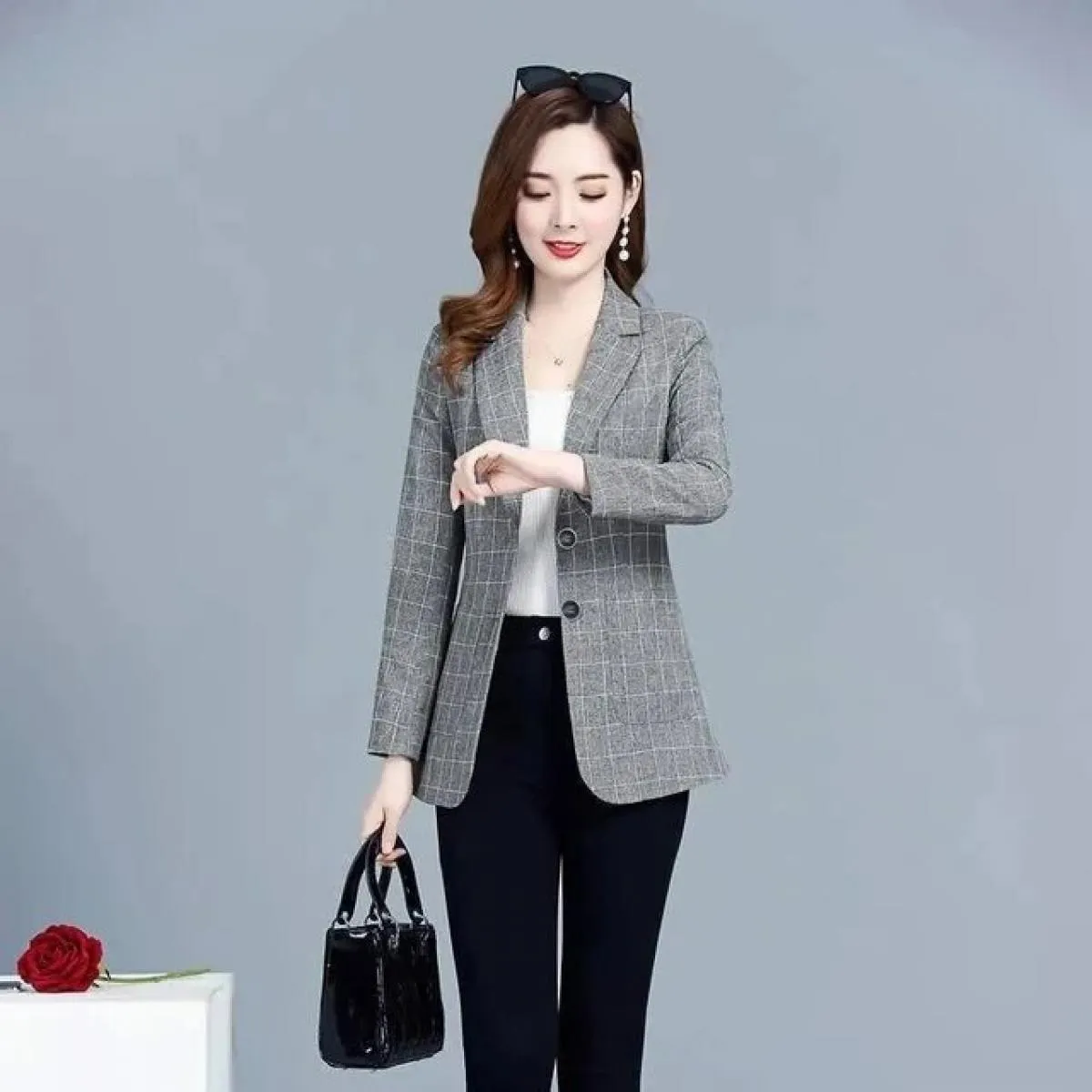 2022 Primavera Autunno Blazer Cappotti Abito da donna Giacca corta Casual Top Capispalla femminile Slim Lattice Blazer Giacca a