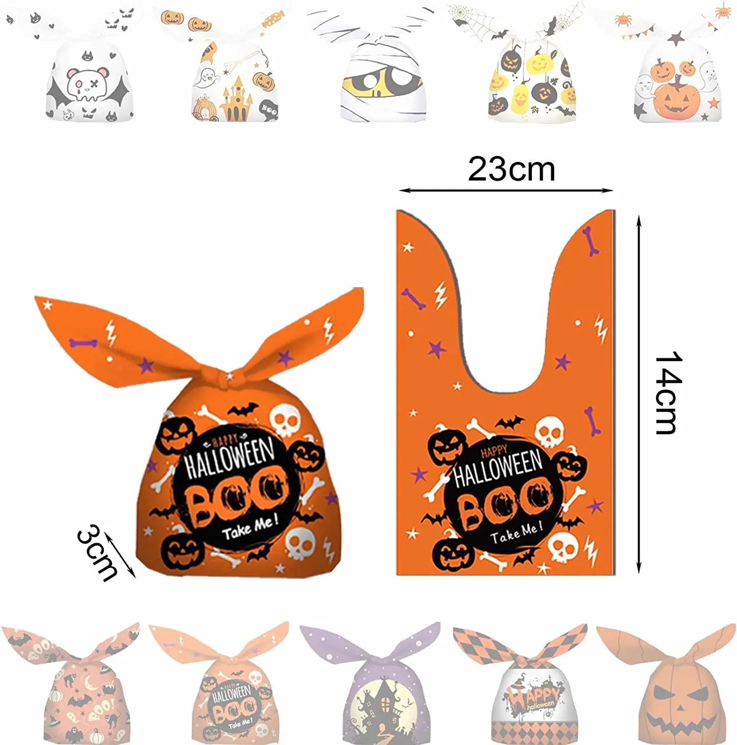 50PCS Sacchetti Dolci di Halloween, Sacchetti Buste Regalo Plastica Dolcetti Trucchi Borsa Sacchetto Biscotti Dolci Zucca Ragno 