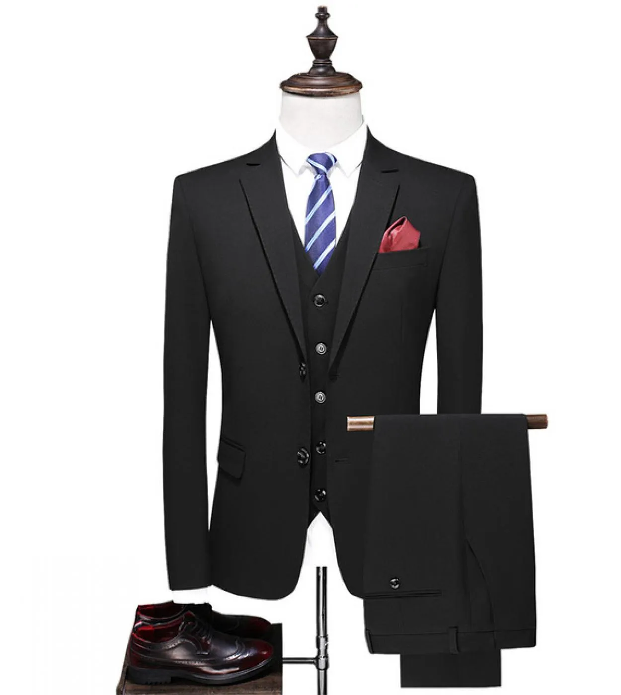 Abiti da uomo 3 pezzi Tinta unita 4 stagioni Business Casual Abito professionale Blazer Giacche Cappotti Gilet Gilet Pantaloni T