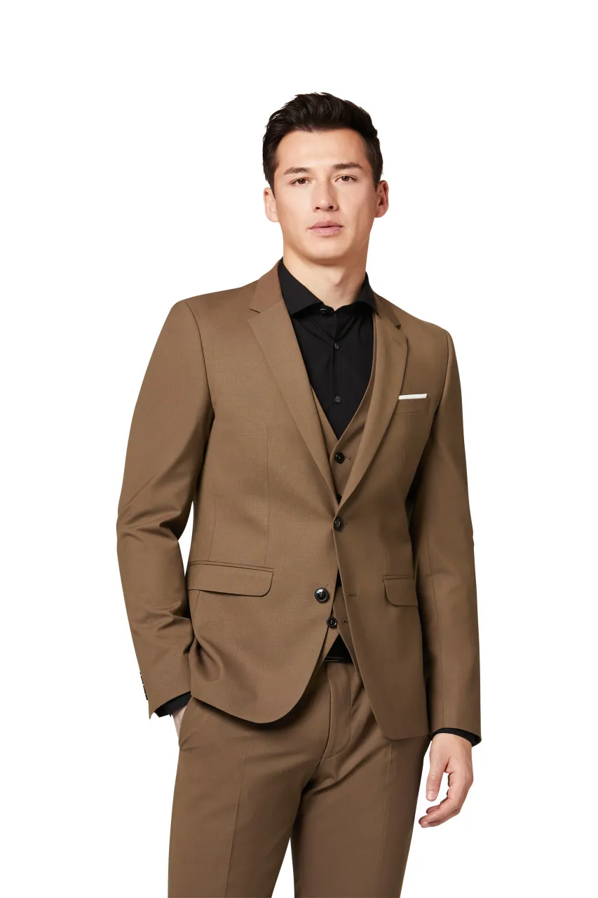 Abito slim fit digel marrone chiaro misto lana bi-stretch