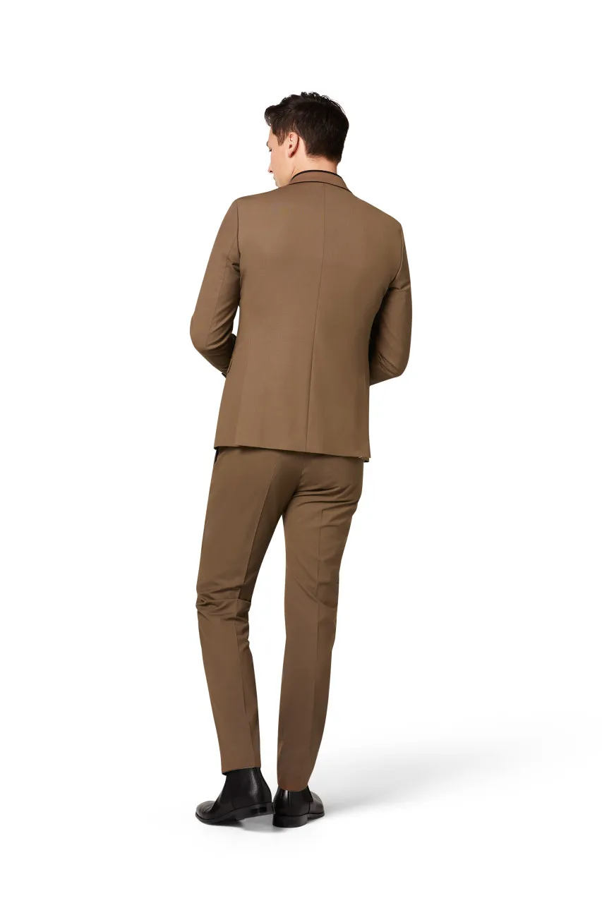 Abito slim fit digel marrone chiaro misto lana bi-stretch