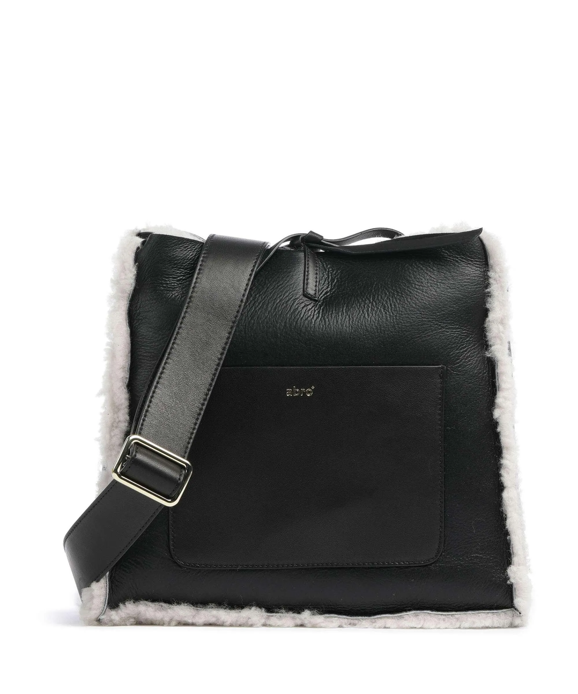  Abro Shearling Raquel Borsa a tracolla pelle a grana fine, pelliccia nero  