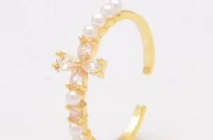 Anello con perle finte, ART569, colore oro