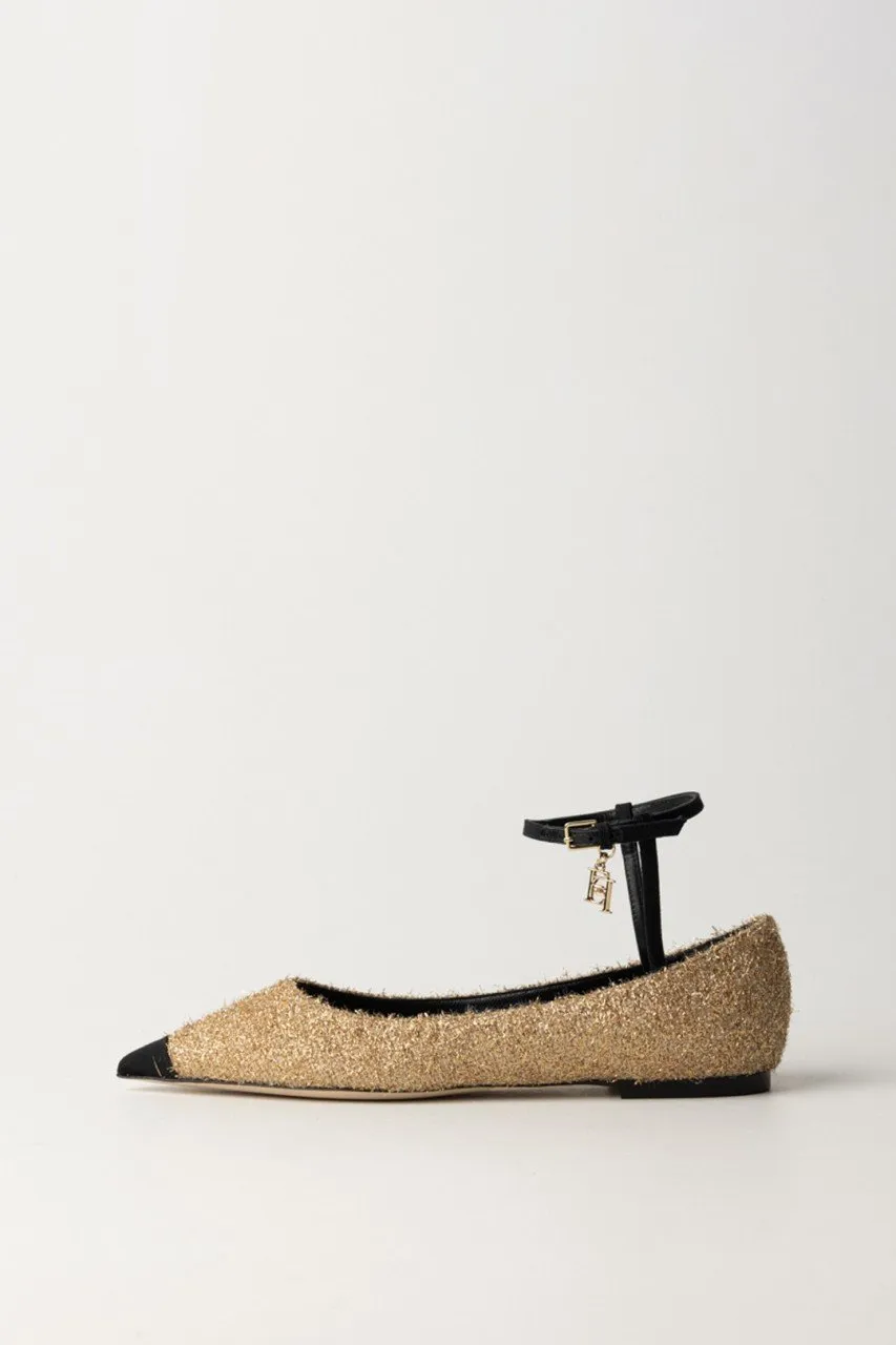 Ballerine in tessuto con cinturino Oro