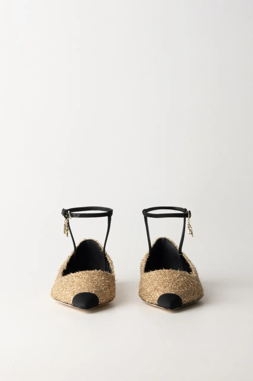 Ballerine in tessuto con cinturino Oro