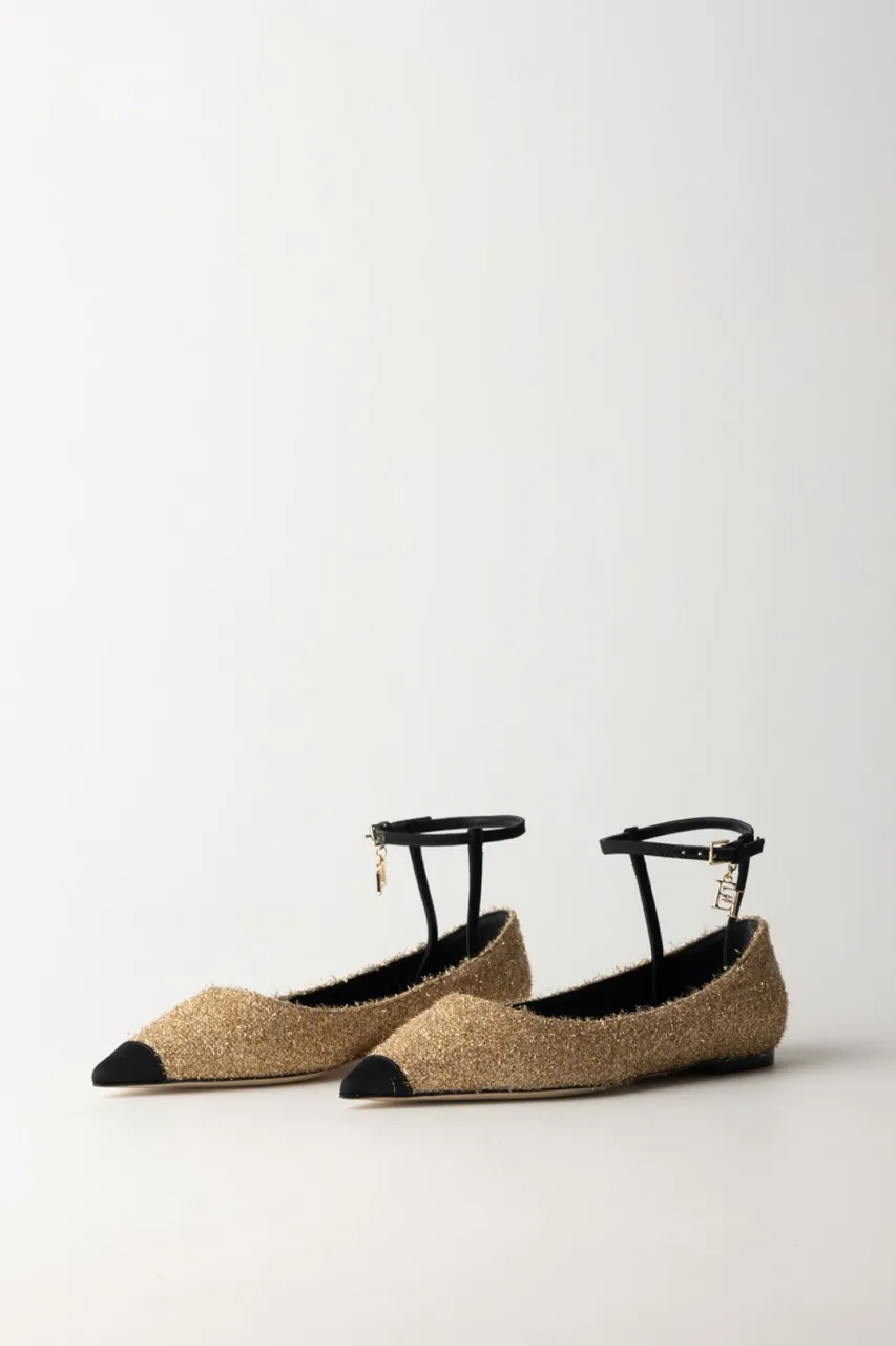 Ballerine in tessuto con cinturino Oro