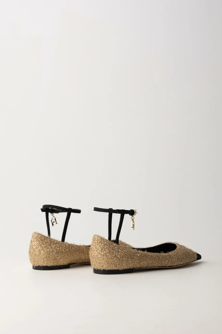 Ballerine in tessuto con cinturino Oro