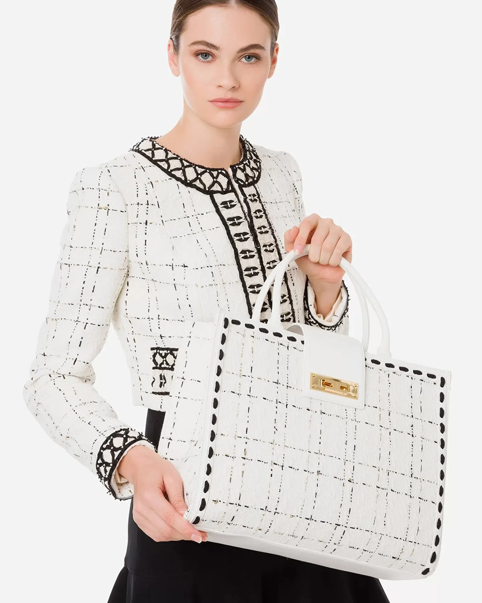 Borsa a mano tessuto bouclè avorio