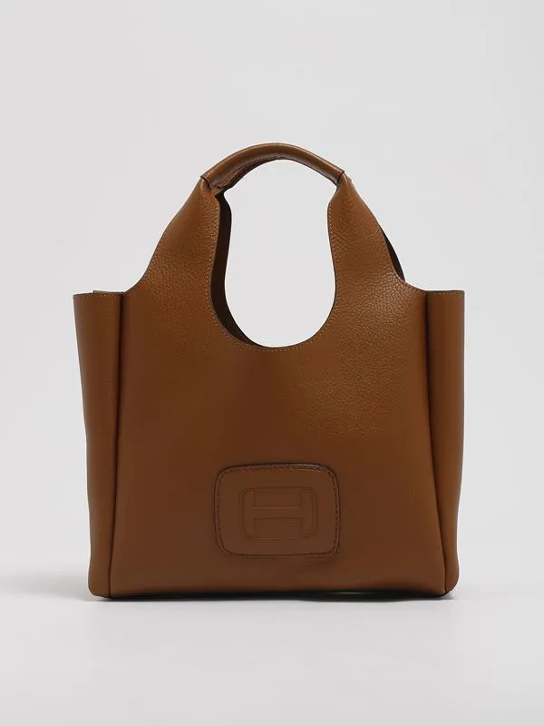 Borsa donna Hogan shopper in pelle martellata con logo goffrato Cuoio