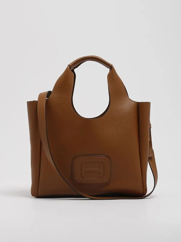 Borsa donna Hogan shopper in pelle martellata con logo goffrato Cuoio