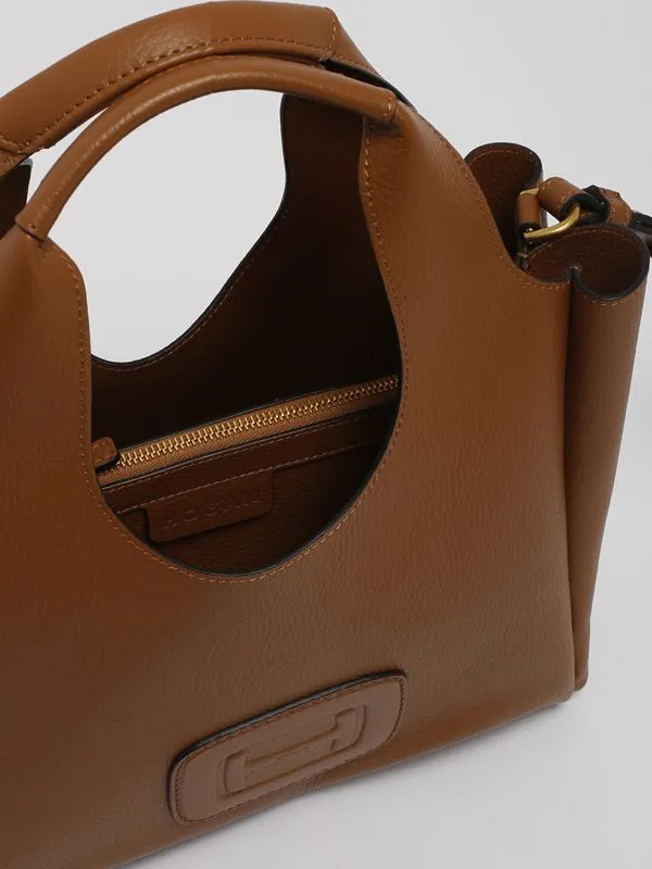 Borsa donna Hogan shopper in pelle martellata con logo goffrato Cuoio