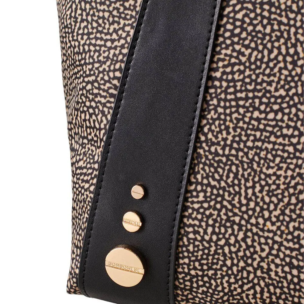 Borsa Donna Shopping BORBONESE linea Road Medium in Nylon OP Naturale e Pelle Nera