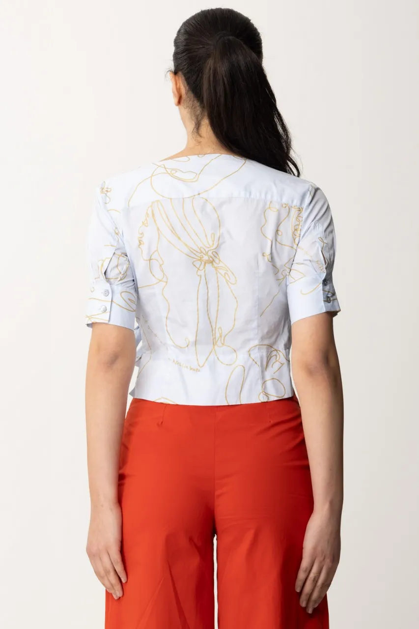 Camicia crop con nodo frontale e disegni floreale GLASS-ORO