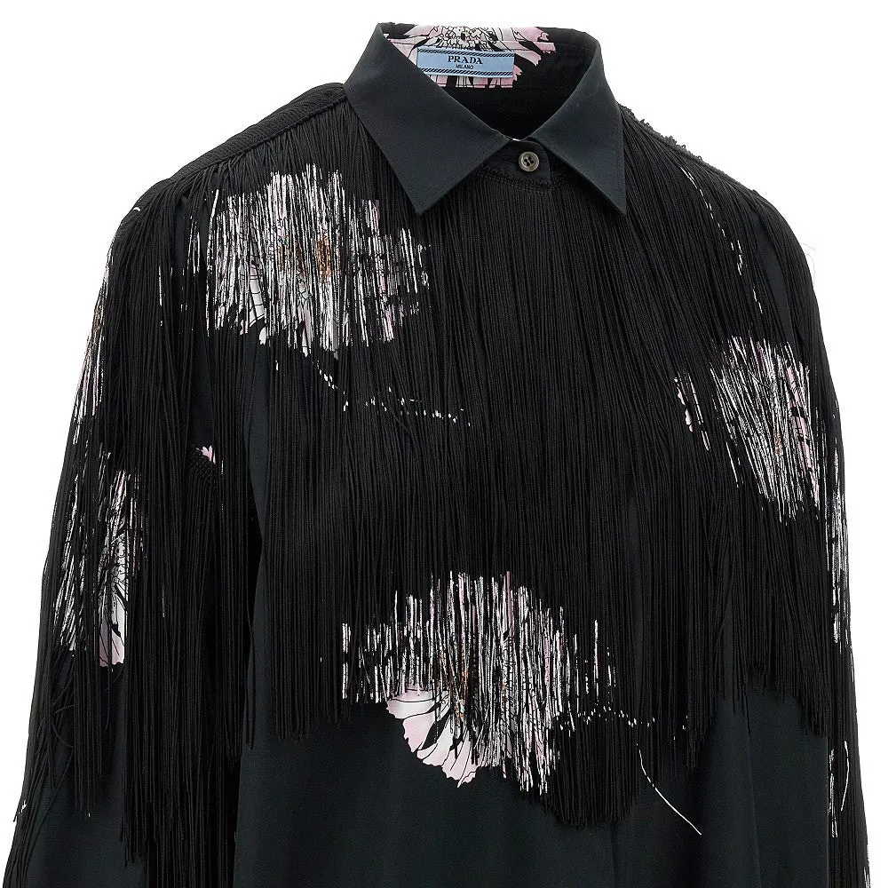 Camicia in popeline stampa Gerbere con frange