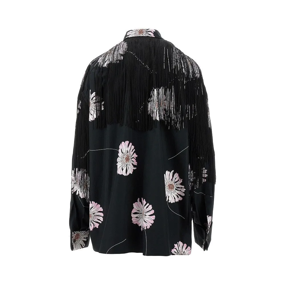 Camicia in popeline stampa Gerbere con frange