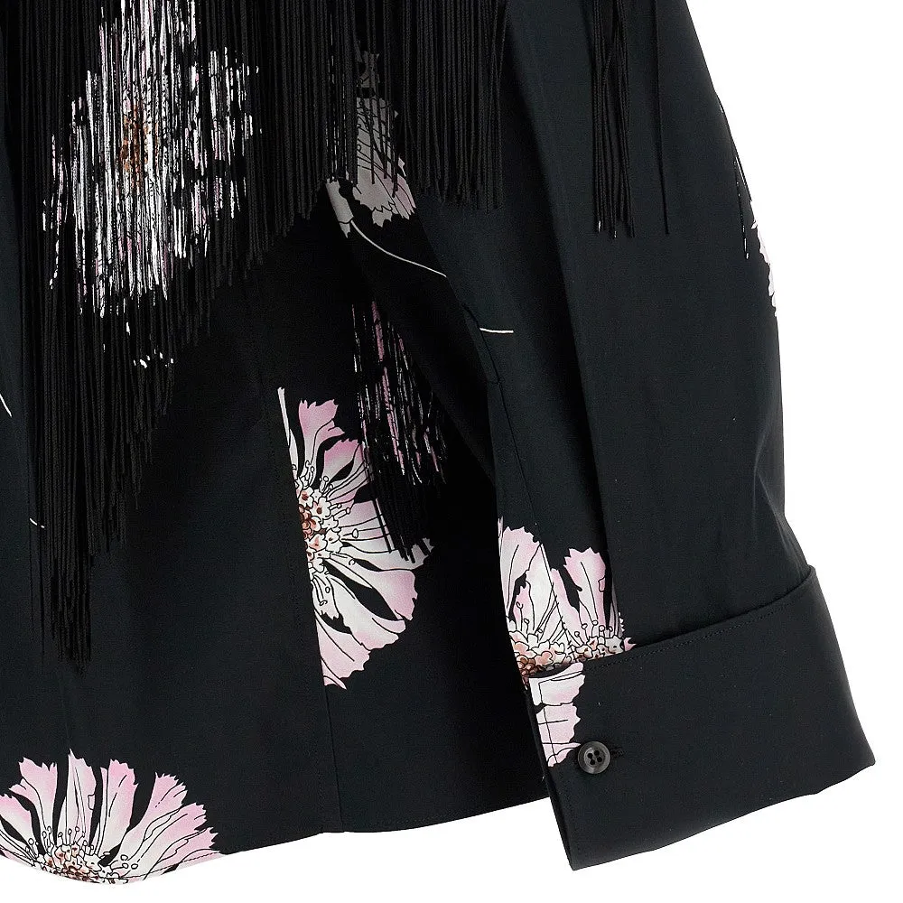 Camicia in popeline stampa Gerbere con frange