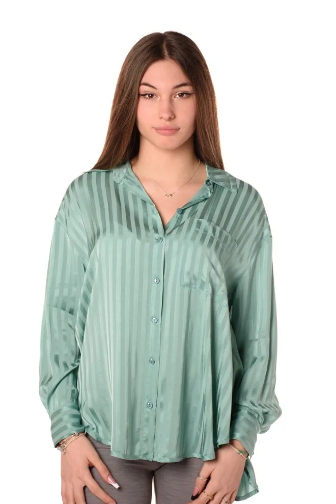 Camicia over in raso donna verde