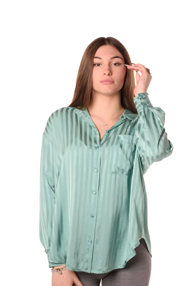 Camicia over in raso donna verde