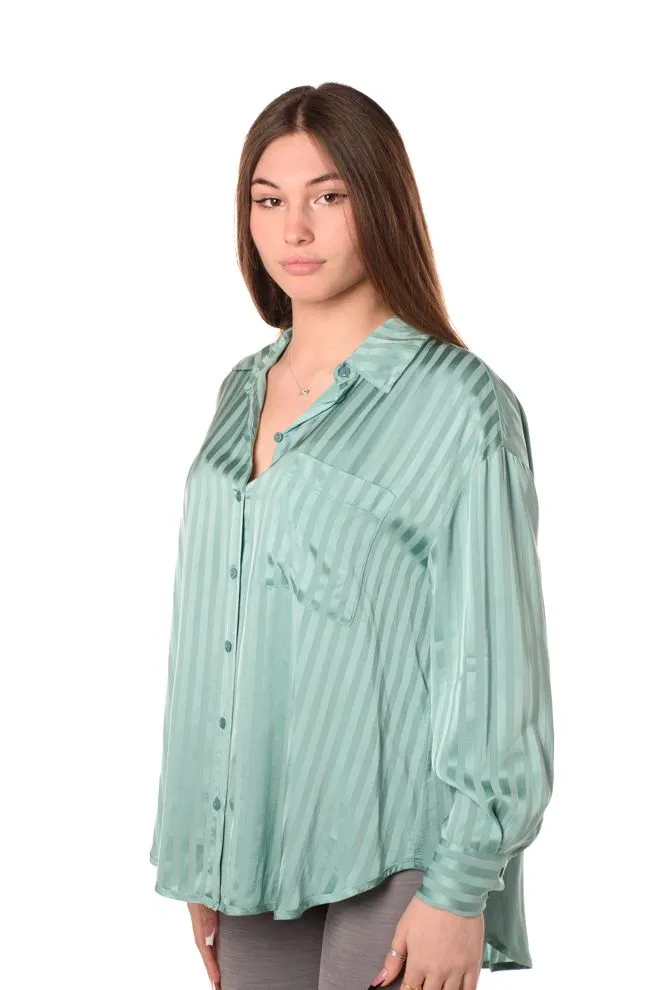 Camicia over in raso donna verde
