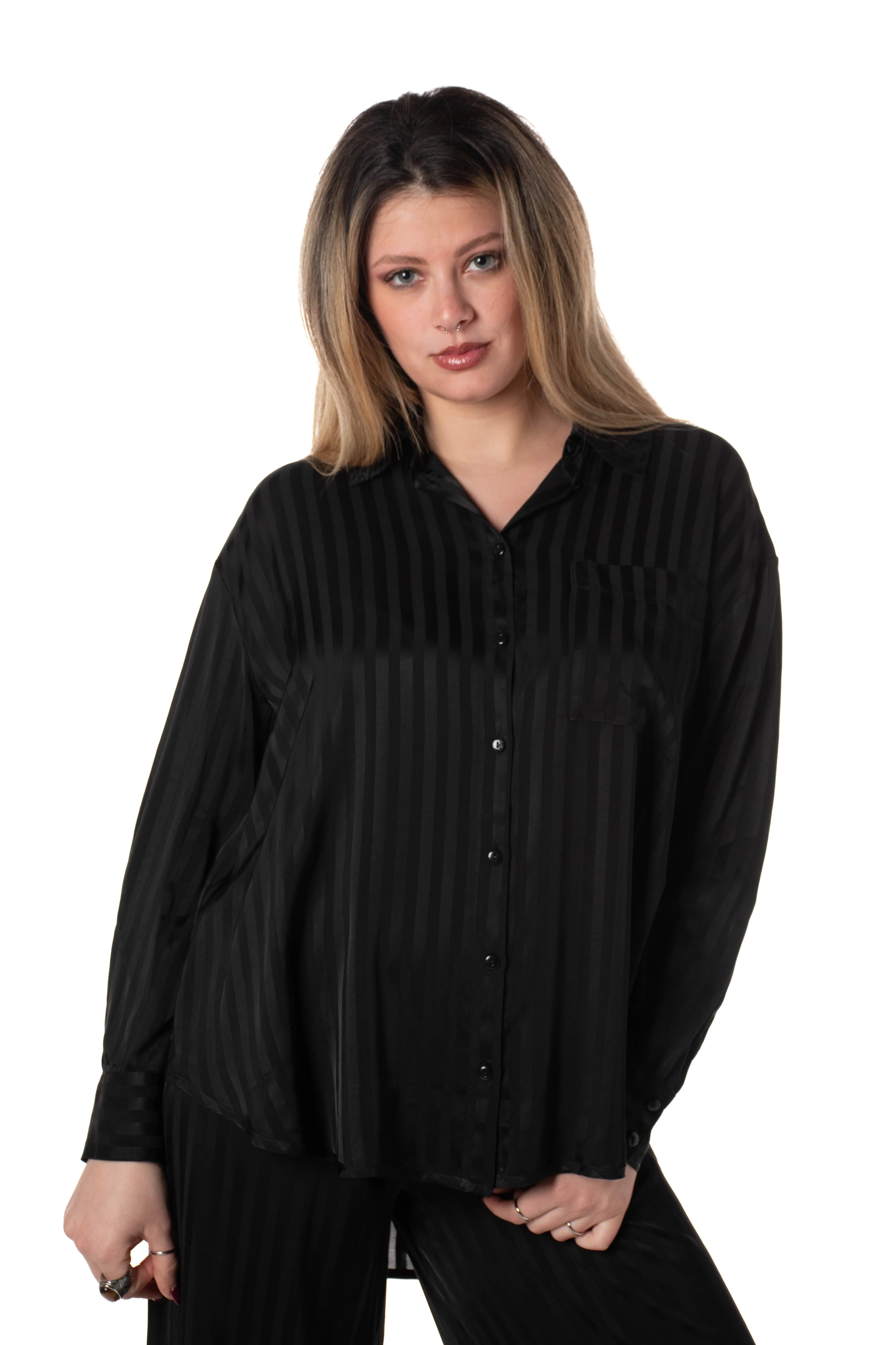 Camicia over in raso donna verde