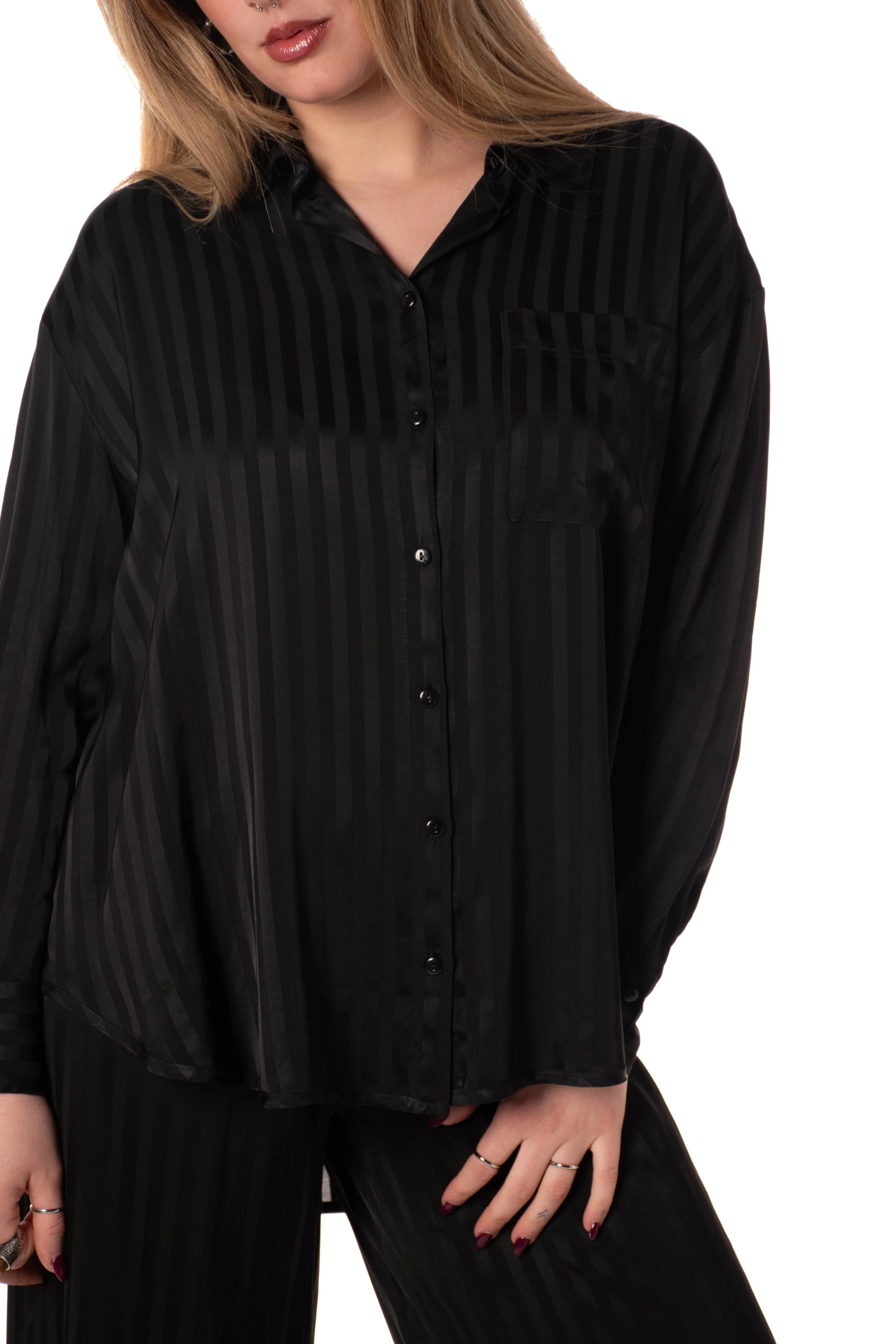 Camicia over in raso donna verde
