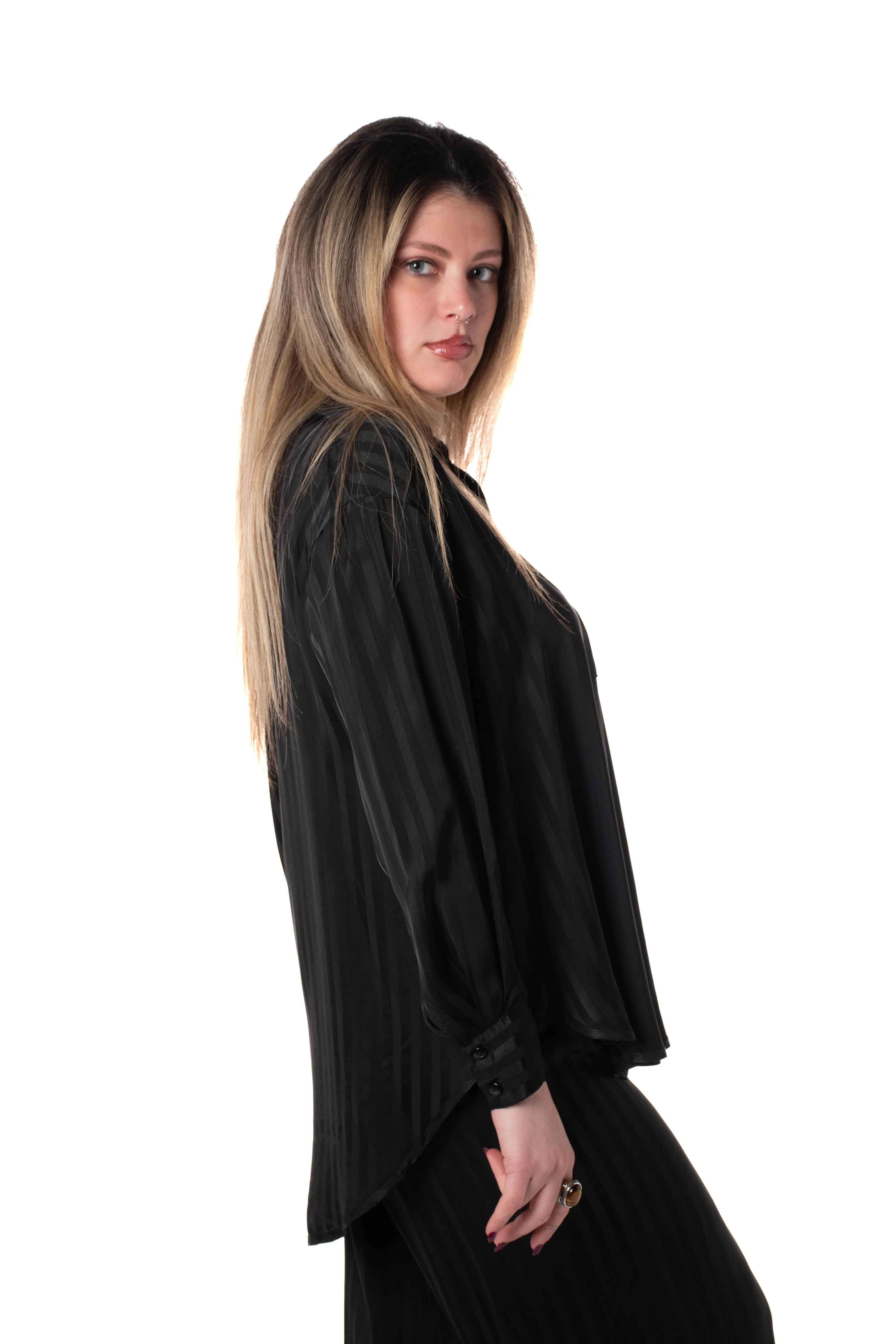 Camicia over in raso donna verde