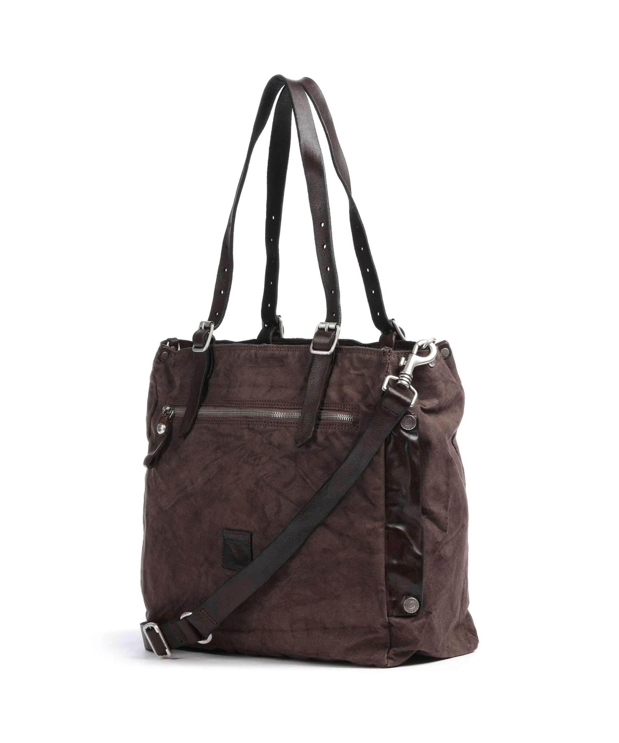  Campomaggi Borsa shopper cotone, pelle di vacchetta grana marrone scuro  