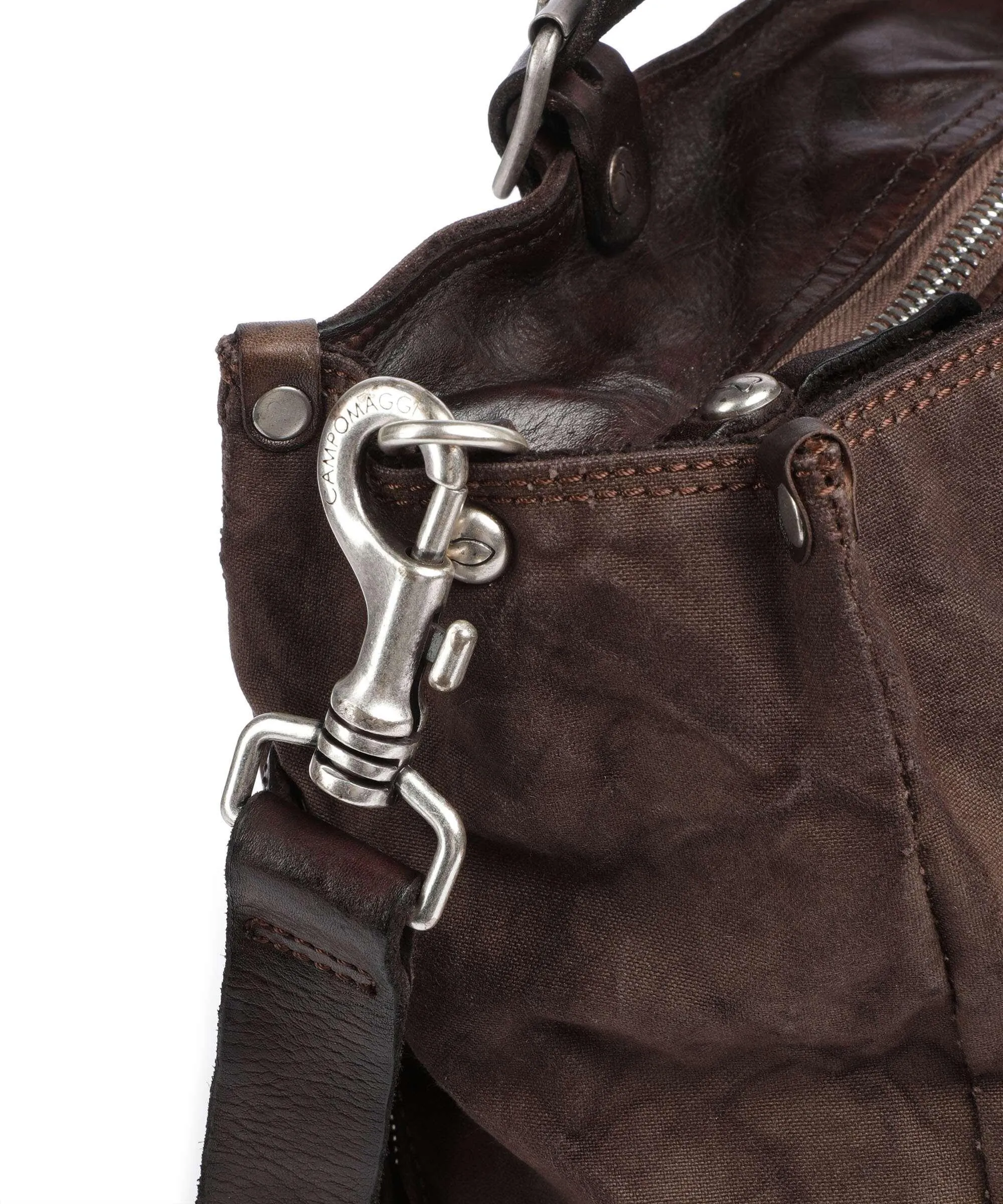 Campomaggi Borsa shopper cotone, pelle di vacchetta grana marrone scuro  