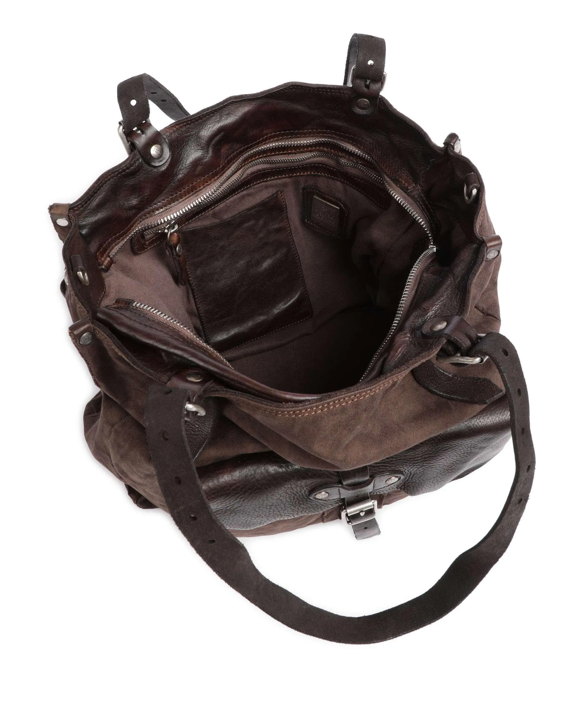  Campomaggi Borsa shopper cotone, pelle di vacchetta grana marrone scuro  