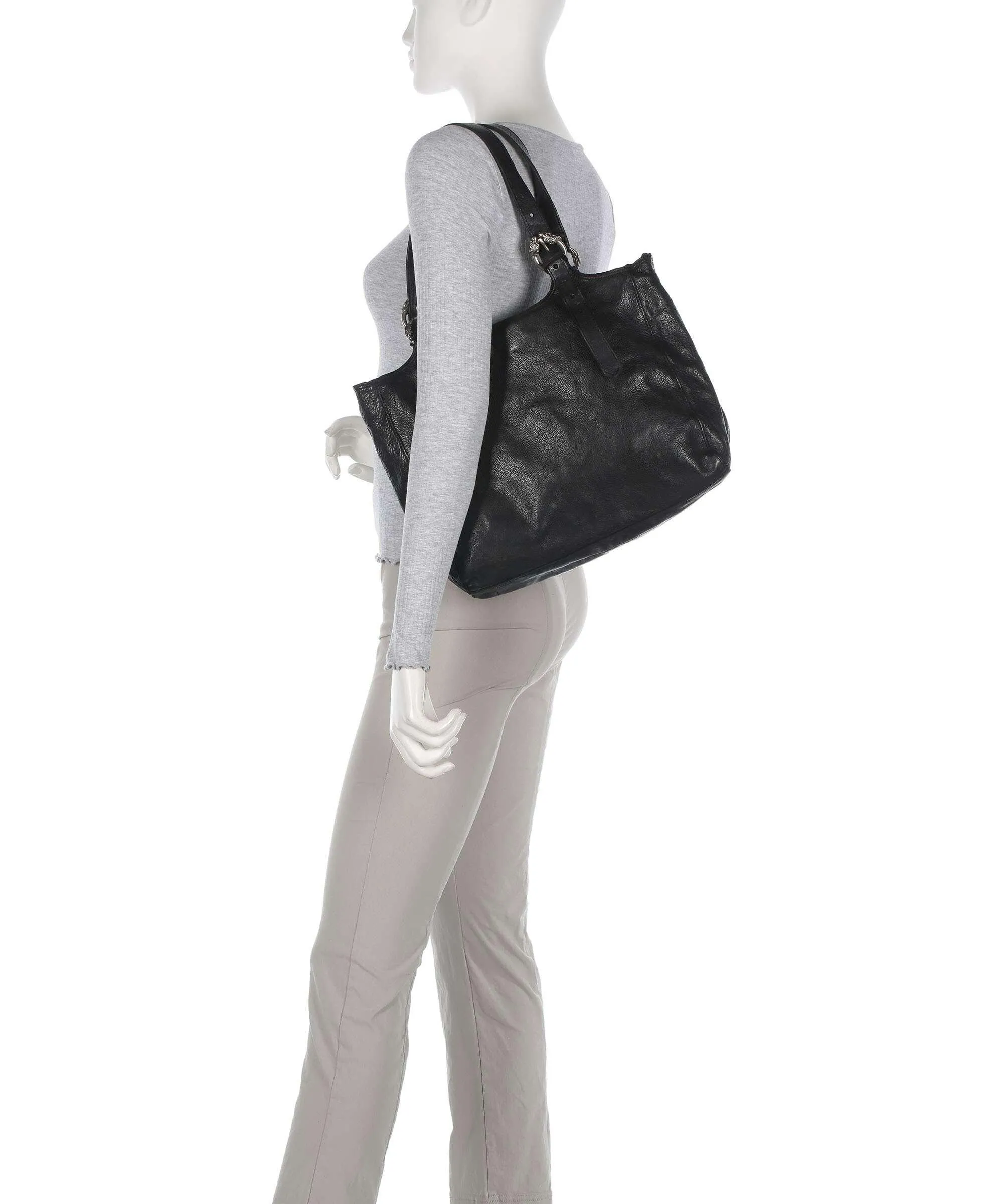  Campomaggi Borsa shopper pelle di vacchetta grana nero  