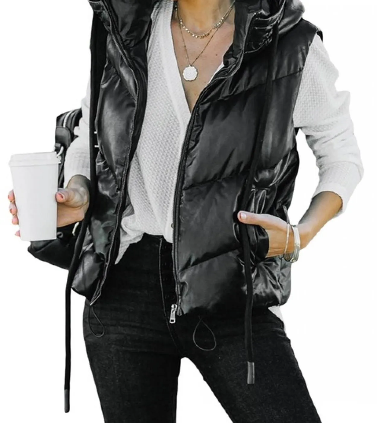 Cappotti larghi con cappuccio con cerniera da donna Gilet Moda Autunno Inverno Senza maniche Gilet tinta unita Giacche stile nuo