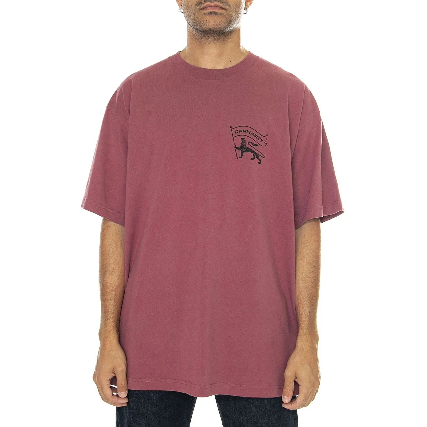 CARHARTT WIP S/S Stamp T-Shirt Dusty Fuchsia / Black stone washed - Maglietta Girocollo Uomo Bordeaux    
