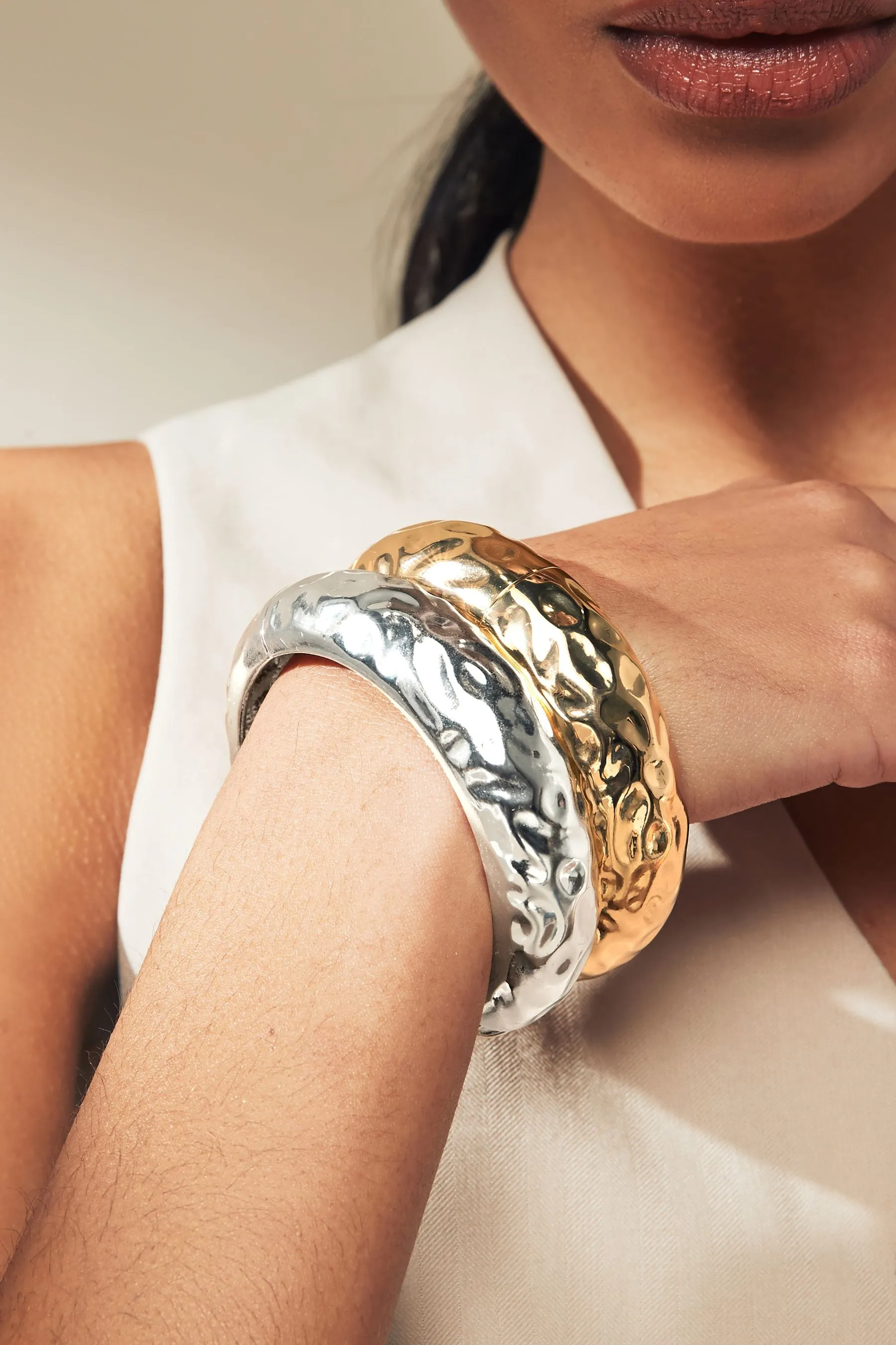 Color oro/argento  - Bracciale rigido spesso da 2 Confezione