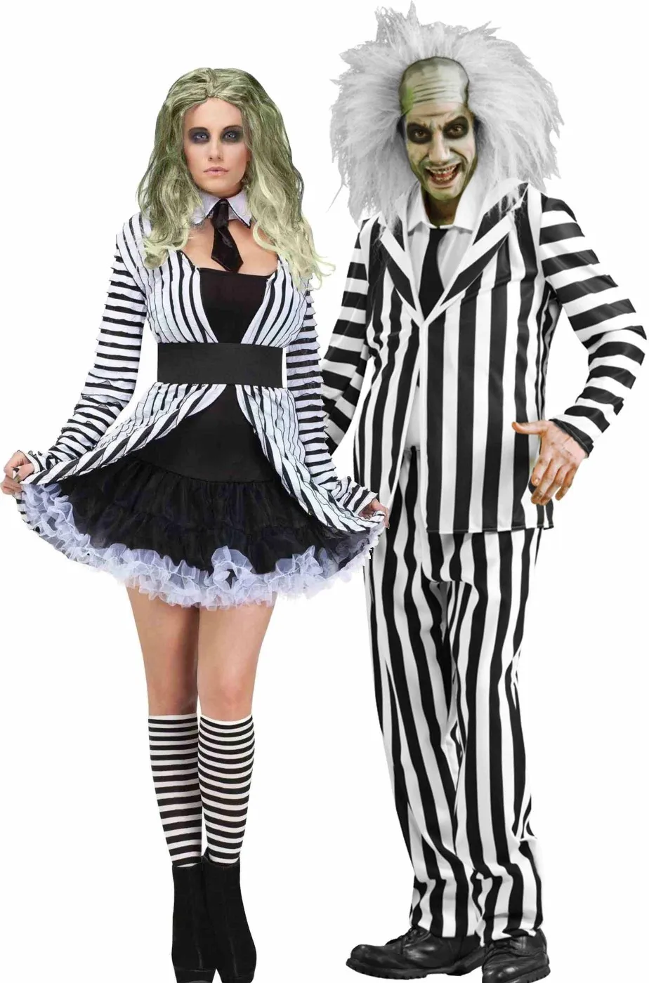 Coppia di costumi Halloween adulto Beetlejuice uomo e donna