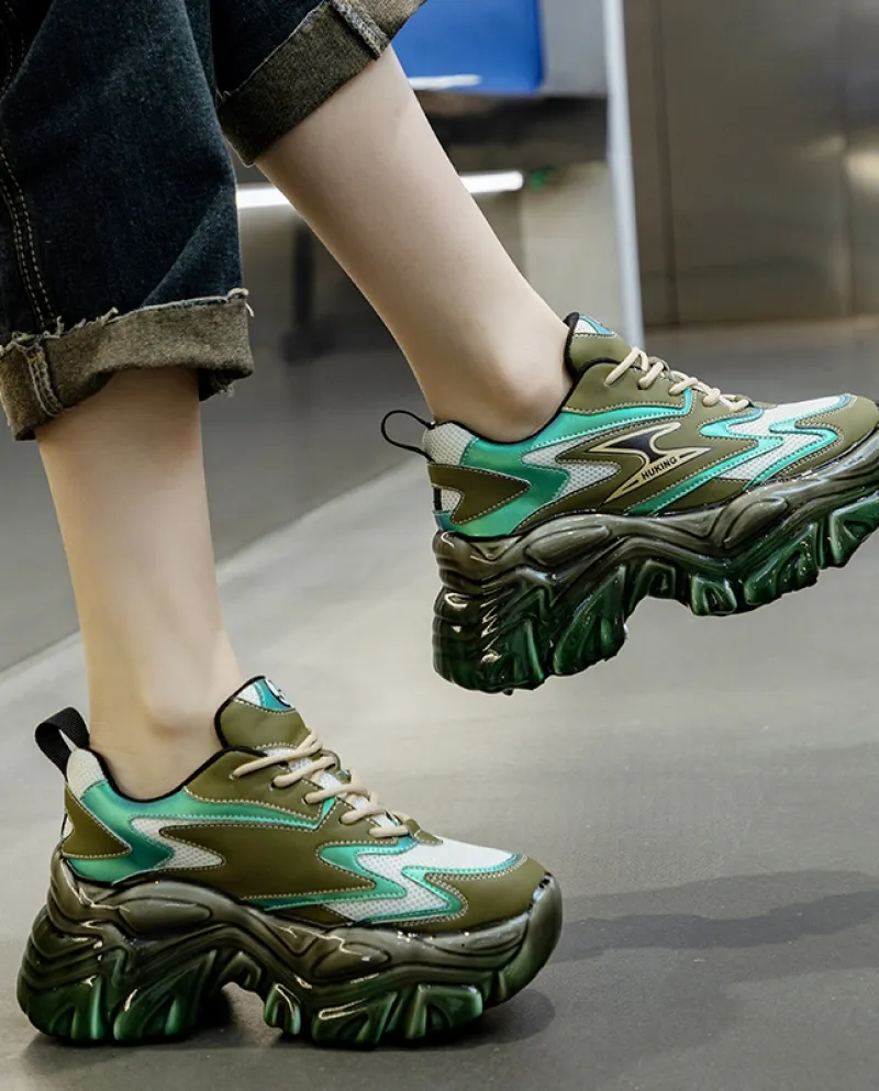 Daddy Shoes Womens Leather New All-match Fondo spesso interno rialzato Scarpe sportive casual