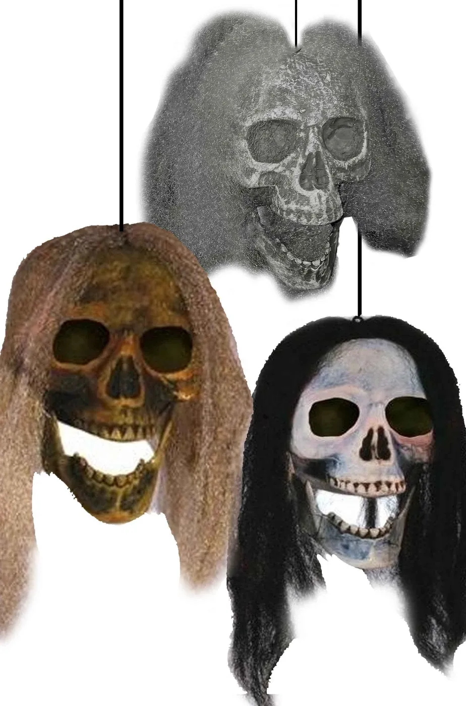 Decorazione Halloween Voodoo tre teschi con capelli