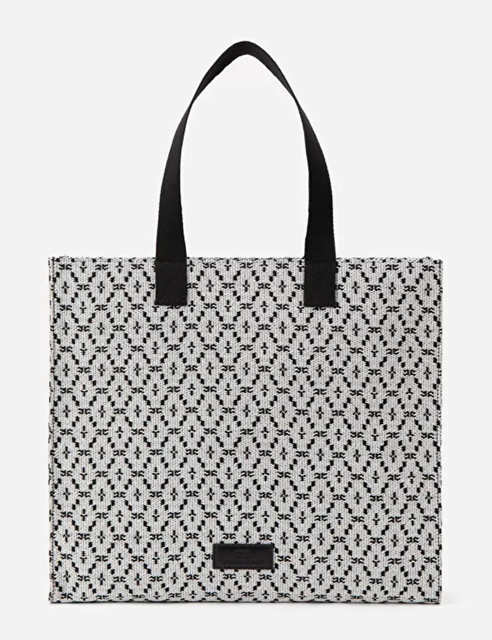 Elisabetta Franchi     Borsa Shopper grande in rafia con tessuto jacquard Avorio/Nero