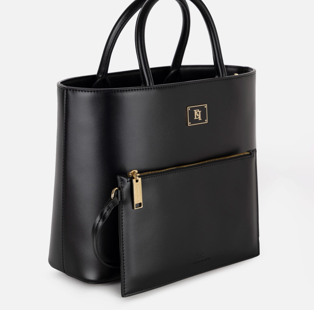 ELISABETTA FRANCHI Shopper media con placca smaltata
