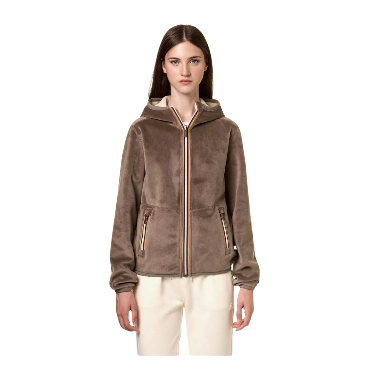 Felpa Donna K-Way Reversibile Lily Velour Polar Marrone / Beige