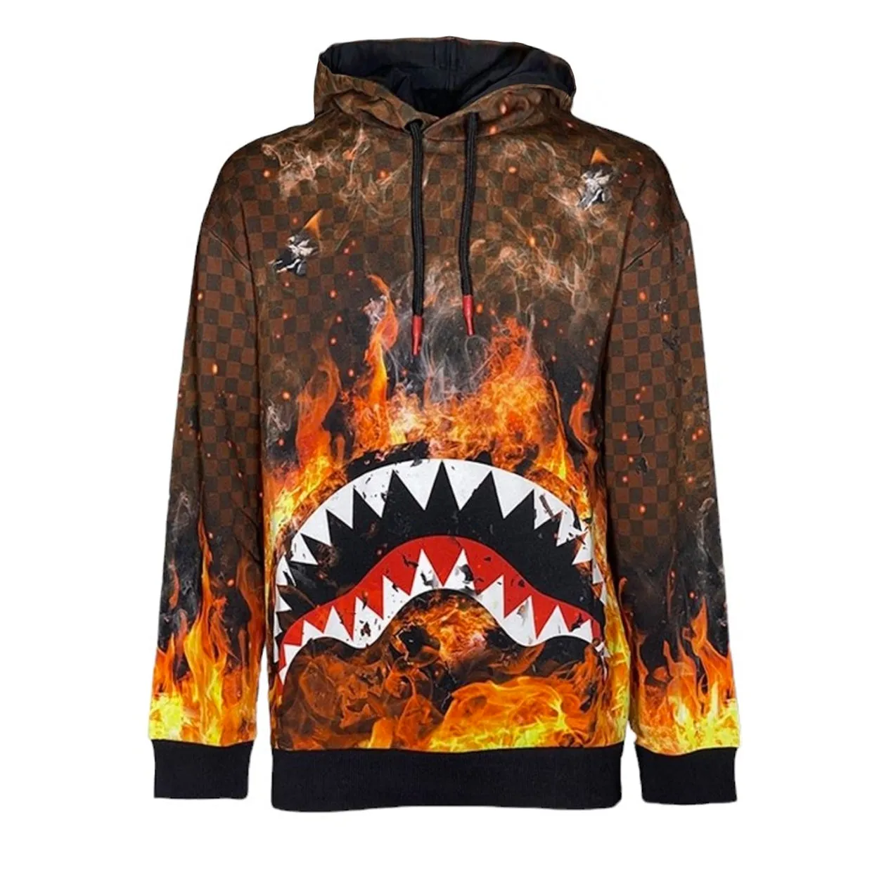 Felpa Uomo Sprayground Shark On Fire Marrone Multicolor