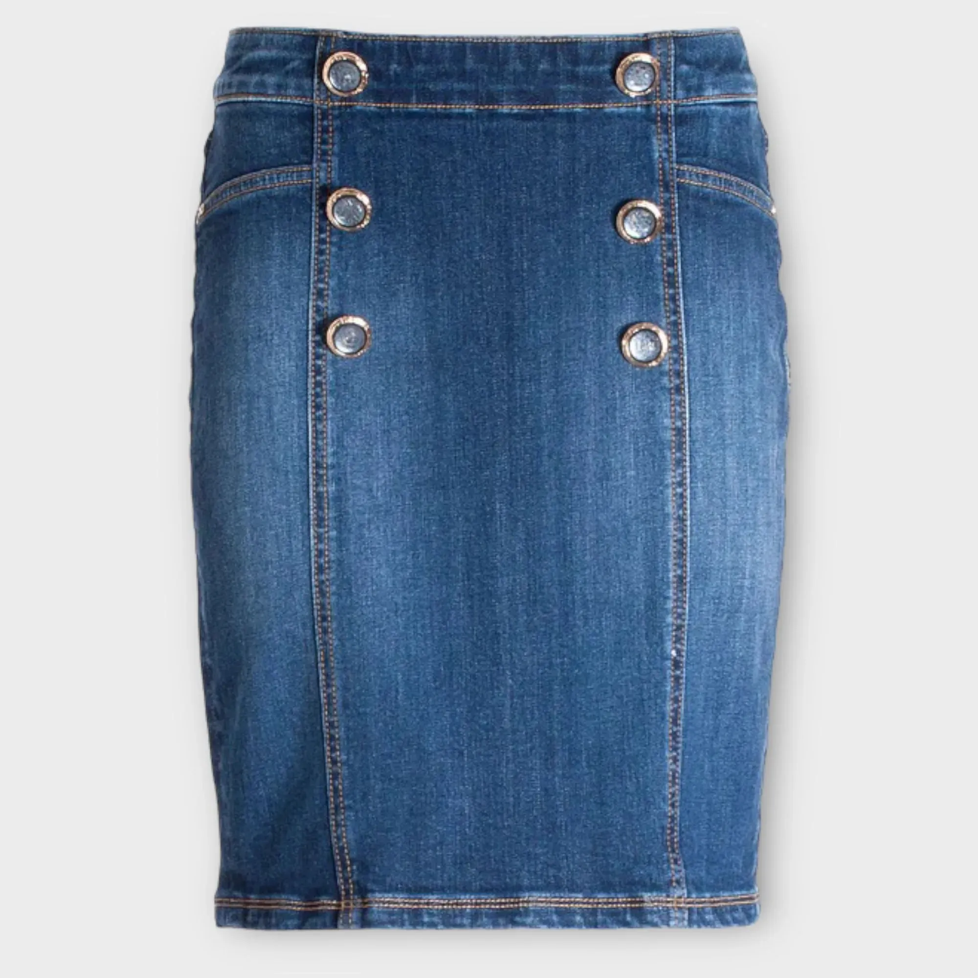 Fracomina – Gonna a tubino aderente mini in denim con lavaggio medio