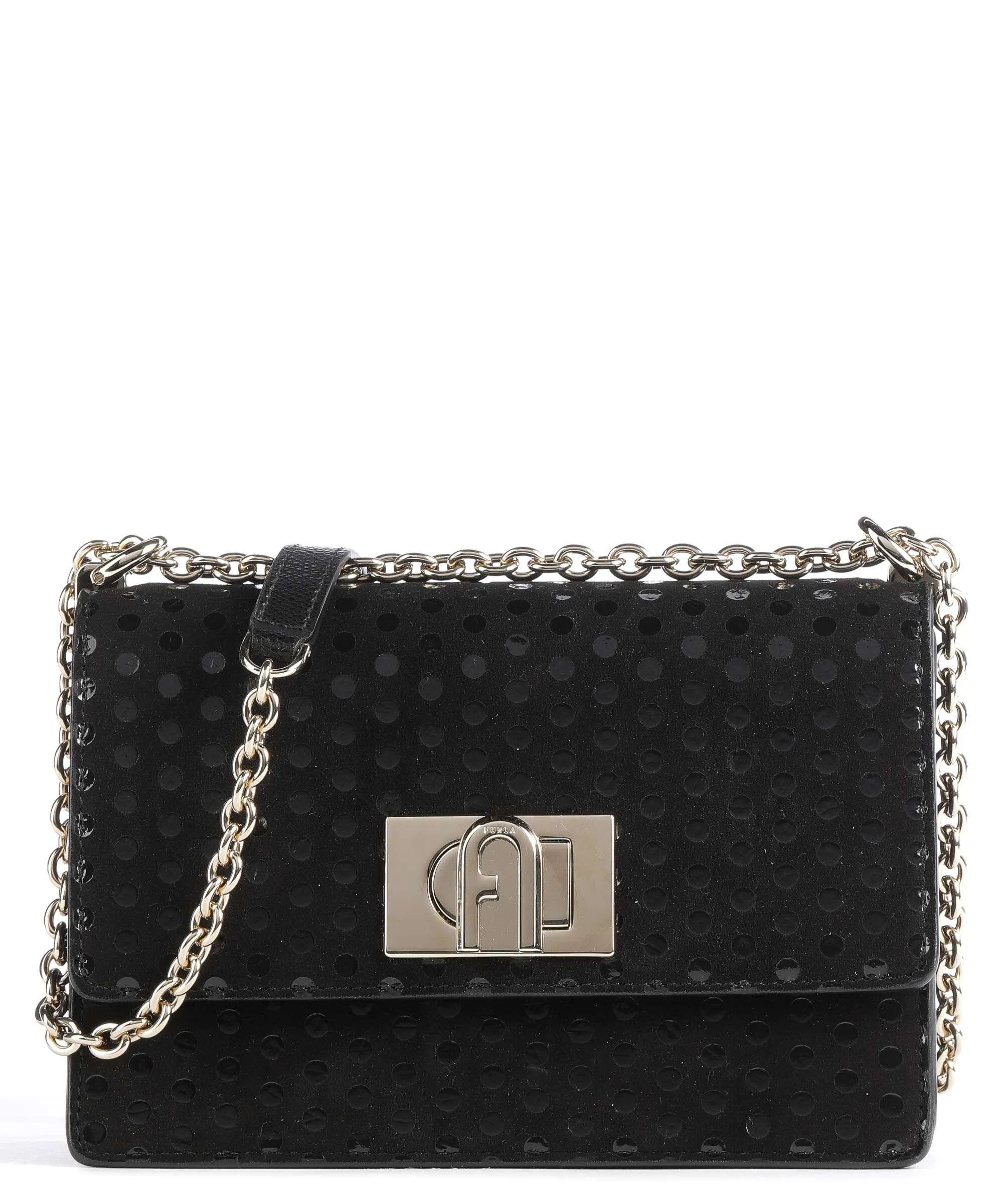 Furla 1927 Mini Borsa a spalla pelle scamosciata, pelle granulata nero  
