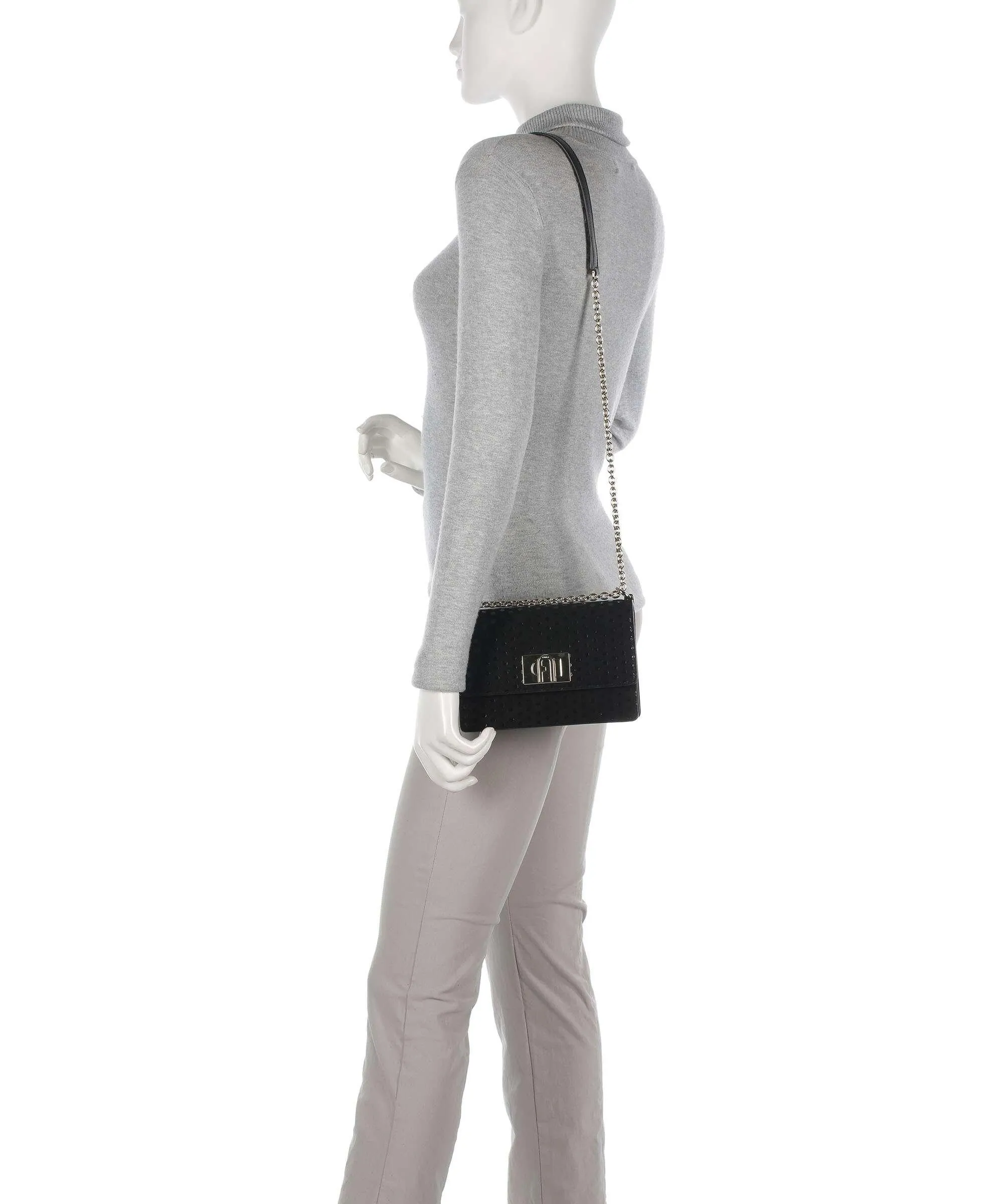  Furla 1927 Mini Borsa a spalla pelle scamosciata, pelle granulata nero  