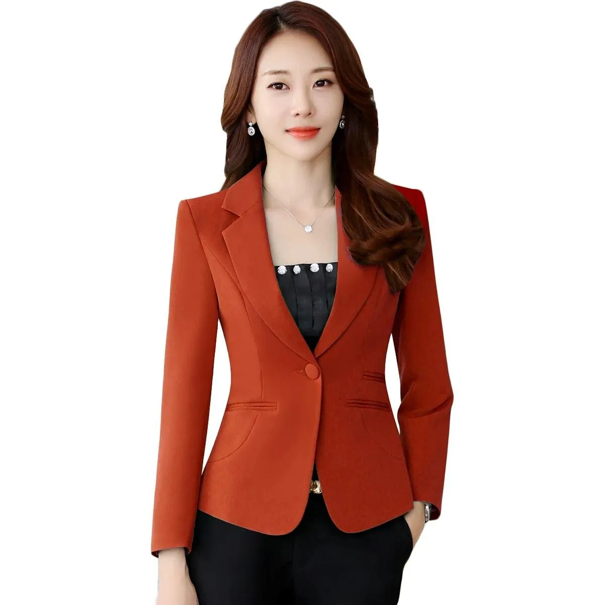 Giacca da lavoro da lavoro femminile Blazer da donna Primavera Estate Manica lunga Un bottone Slim Giallo Rosa Nero Cappotti