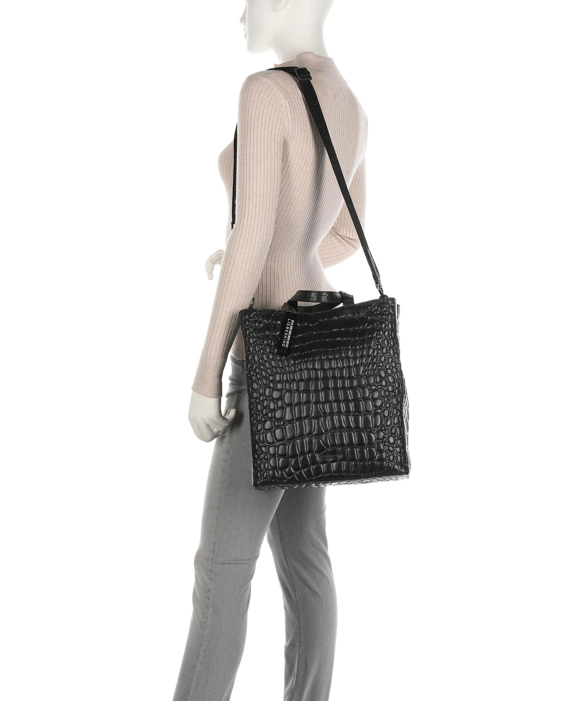  Liebeskind Paper Bag Croco Borsa a mano pelle nero  