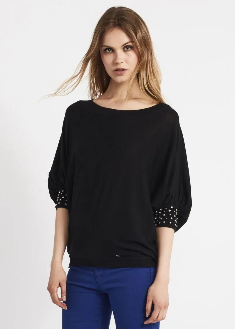 Maglia a pipistrello con perline
